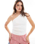 [Vila] Vila one shoulder ribbed top in white 2XL Snow white