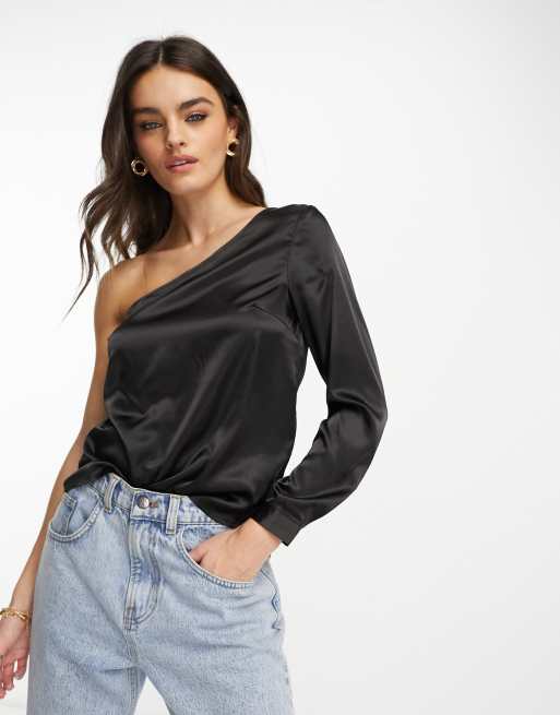 Zwarte one shoulder online top