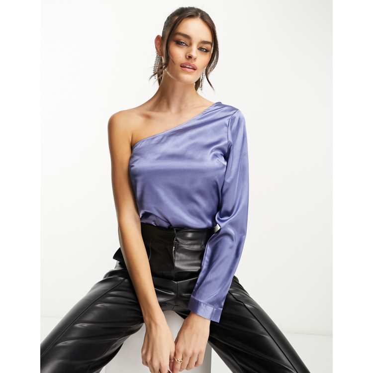 Black satin cheap one shoulder top