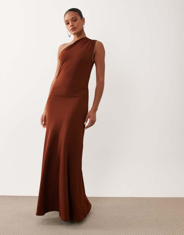 brown slinky midi dress Vila - One Shoulder - Women - Polyester/Spandex - M I want to dress Size:40 Long + 34 Waist(Adjust 2