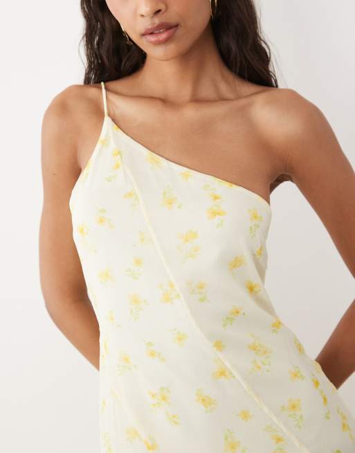 VILA - Oneshoulder-maxikjole med gult småblomstret print, 4 af 4