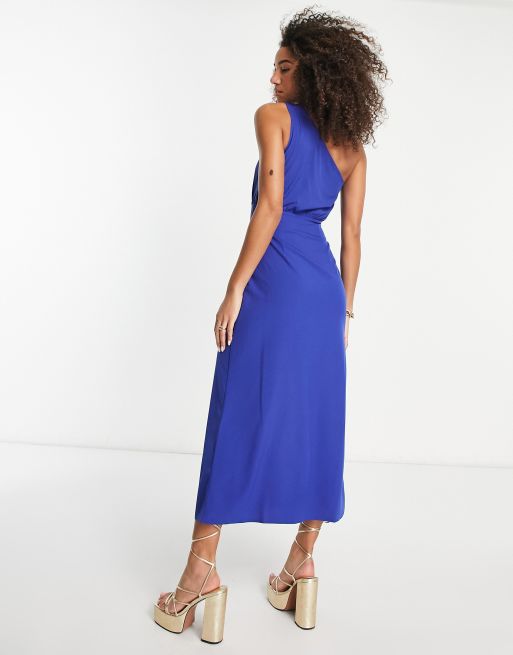Vila - Oneshoulder-midikjole med slids i marineblå, 2 af 4