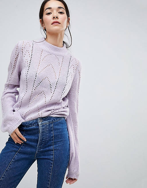 Vila Open Knit Cable Knit High Neck Sweater