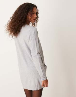 Vila Open Knit Cardigan In Gray