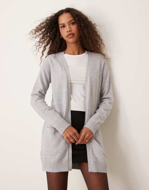 Vila open knit cardigan in grey - view 1