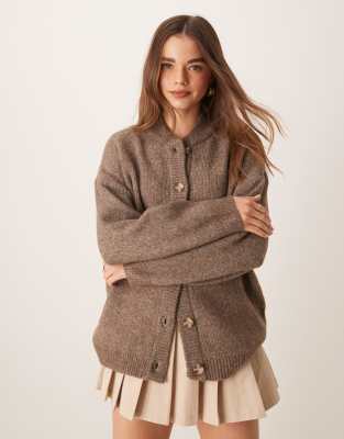 VILA - Oversize-Strickjacke in meliertem Bergpfadbraun-Neutral