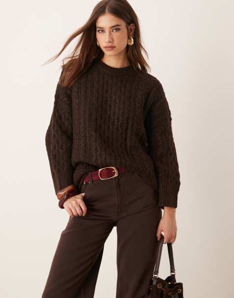 VILA – Oversize-Zopfstrickpullover in Kaffeebohne - view 1