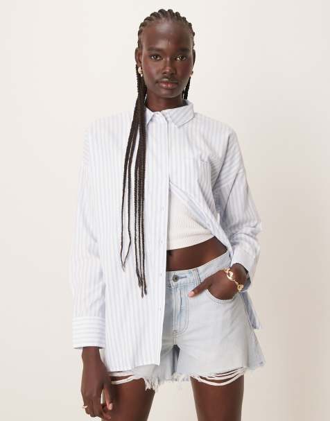 Vila oversized boyfriend fit shirt in kentucky blue stripe - view 1