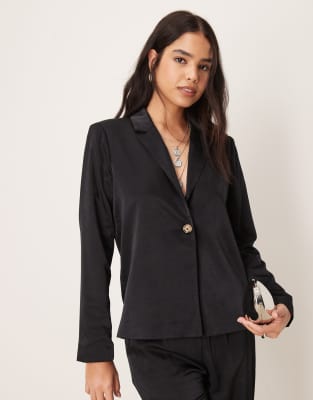 oversized button front blazer in black - part of a set