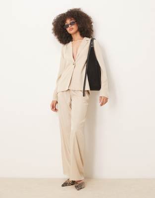 oversized button front blazer in oatmeal - part of a set-Neutral