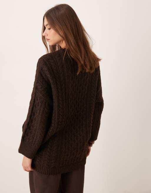 Vila oversized cable knit jumper in coffee bean, 3 of 4