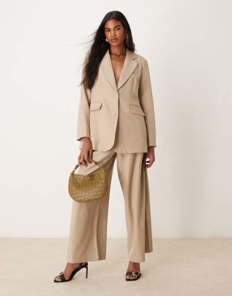 Vila oversized dad fit blazer and trouser co-ord in stone - view 1