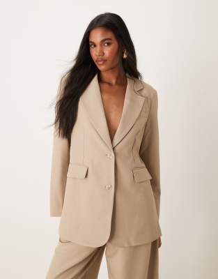 Vila Oversized Dad Fit Blazer In Stone - Part Of A Set-neutral