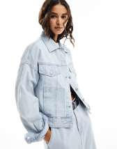 ASOS EDITION oversized mansy denim shacket in mid blue | ASOS