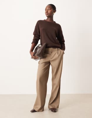 Vila Oversized Knit Sweater In Brown