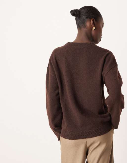 Vila oversized knit sweater in heathered chocolate brown | ASOS
