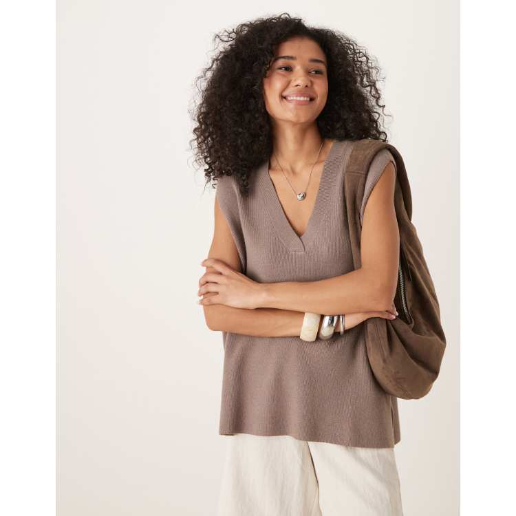VILA oversized knit vest in light brown | ASOS