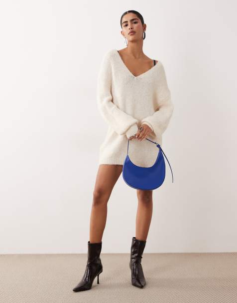 Vila oversized knitted jumper dress in birch cream