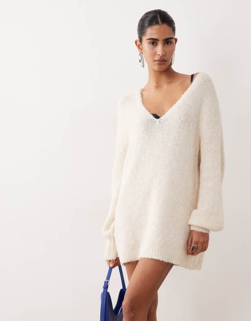 Vila oversized knitted jumper dress in birch cream, 2 of 4