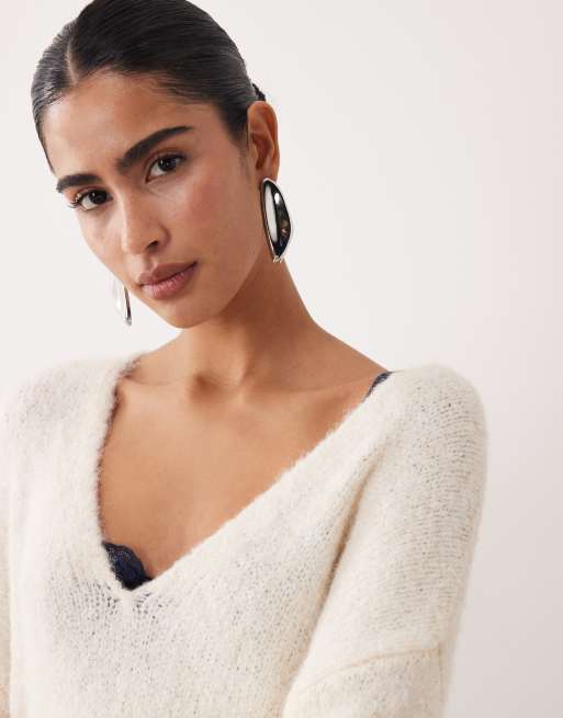 Vila oversized knitted jumper dress in birch cream, 4 of 4