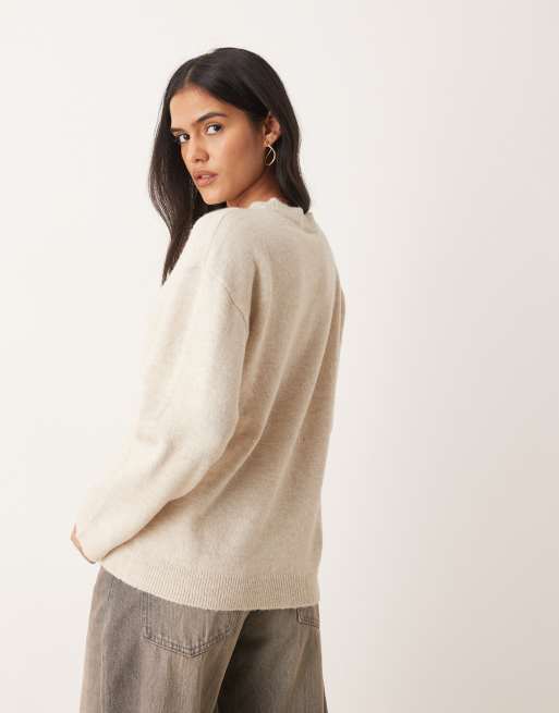 VILA oversized knitted jumper in cream melange, 4 of 4