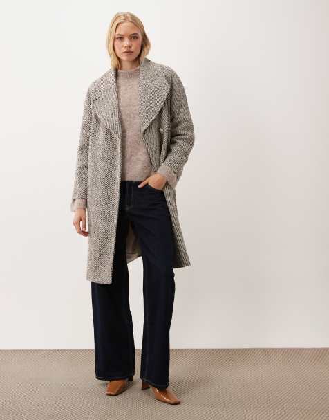 Vila oversized lapel formal midi coat in cream melange - view 1