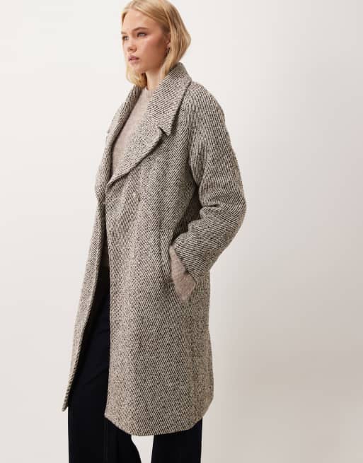 Vila oversized lapel formal midi coat in cream melange, 2 of 4