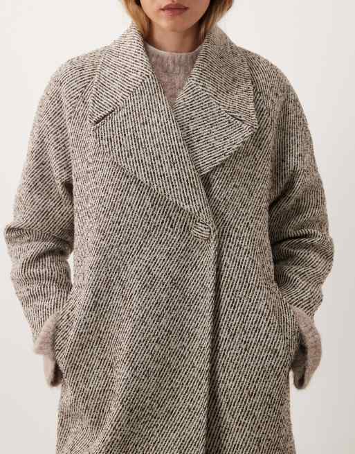Vila oversized lapel formal midi coat in cream melange, 3 of 4