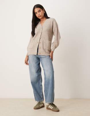 Vila Oversized Rib Knit Cardigan In Neutral