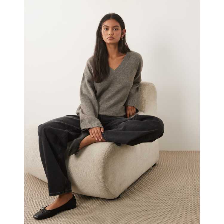 VILA oversized v-neck knit sweater in falcon melange | ASOS