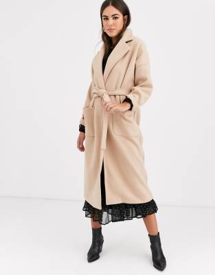 Vila oversized wrap coat in camel-Beige