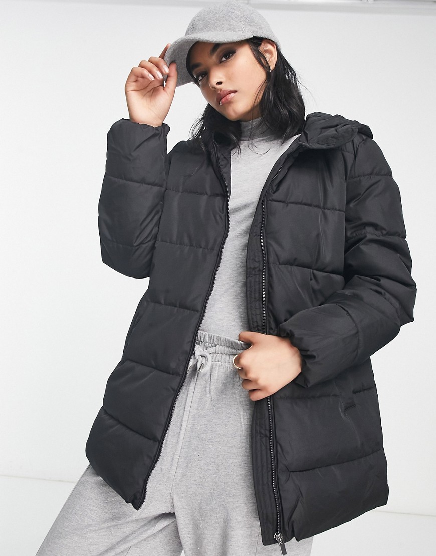 padded coat with hood in black