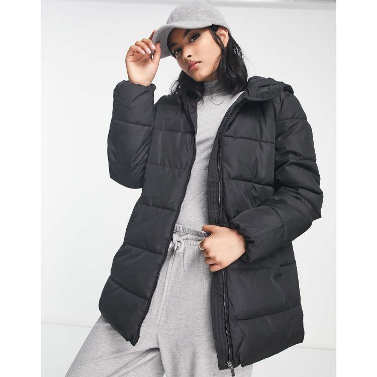 Vila padded coat with hood in black