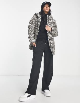 Vila padded coat with hood in leopard print-Multi