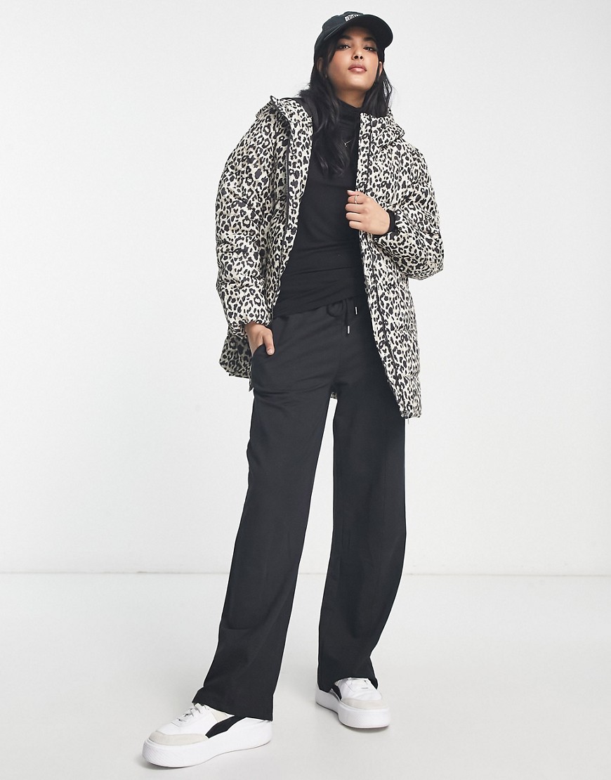 padded coat with hood in leopard print-Multi