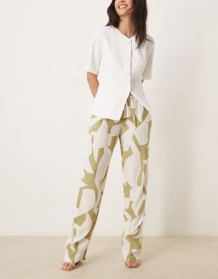 VILA - Pantalon ample à taille haute et imprimé géométrique - Sauge-Vert