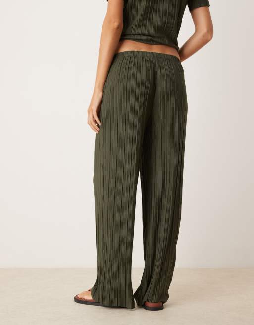 VILA - Pantalon ample plissé d'ensemble - Kaki foncé, 3 de 5