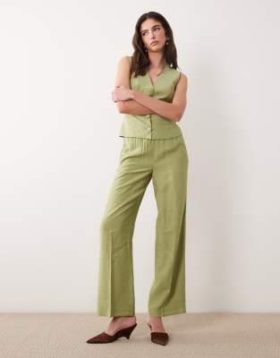 Pantalon d'ensemble ajusté à taille mi-haute - Vert sauge 36
