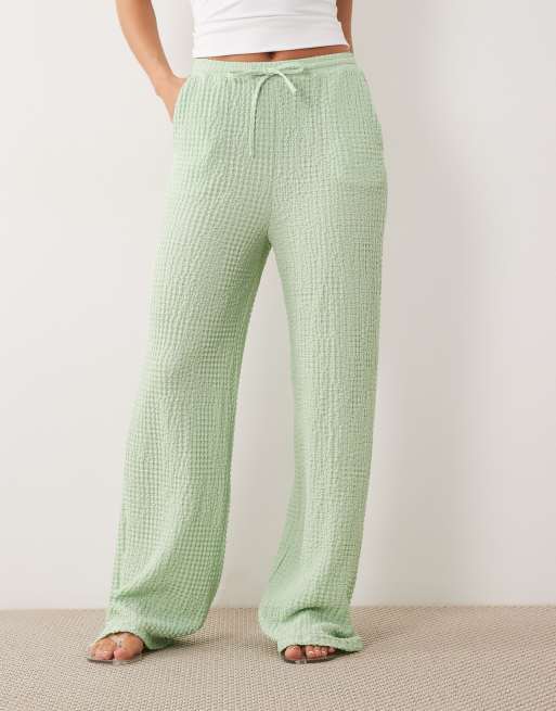 Vila - Pantalon en jersey texturé à taille nouée - Vert sauge, 2 de 5
