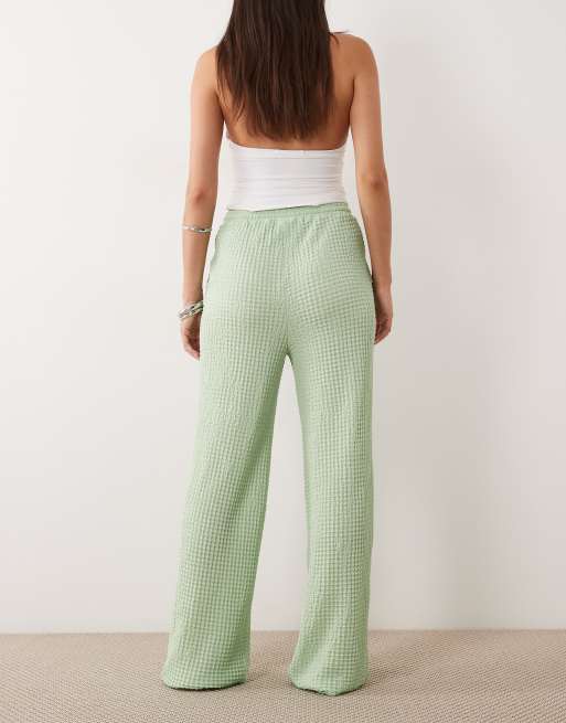 Vila - Pantalon en jersey texturé à taille nouée - Vert sauge, 3 de 5