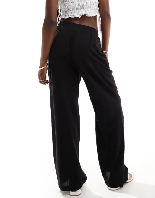 Vila - Pantalon large aspect lin noué à la taille - Noir, 5 de 5