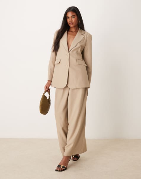 VILA - Pantalon large d'ensemble à pinces - Taupe - view 1