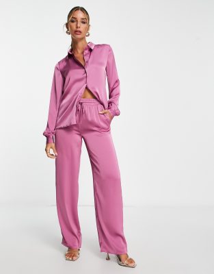 Vila satin wide leg trouser co-ord in pink - ASOS Price Checker
