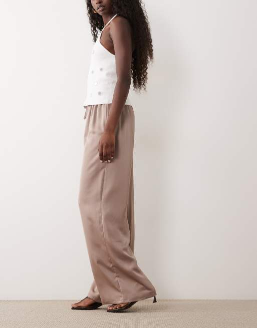 Vila pantalon large en satin à taille nouée en moonlight, 2 de 5