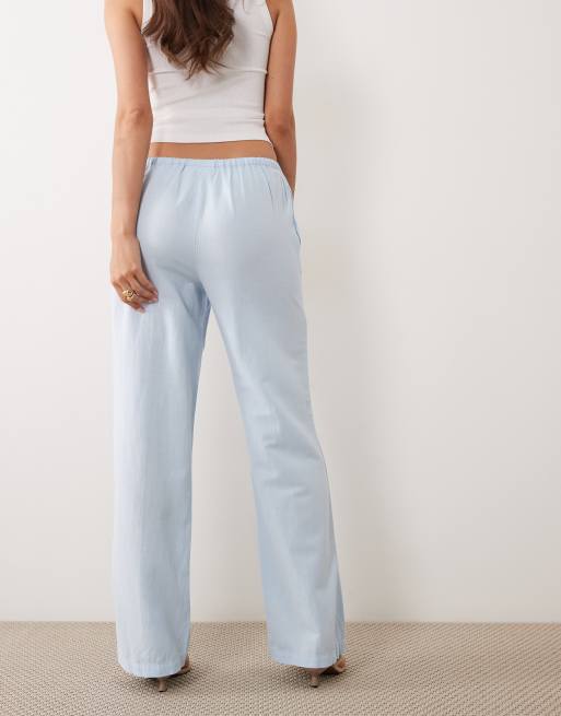 Vila - Pantalon large noué à la taille aspect lin - Bleu clair, 4 de 5