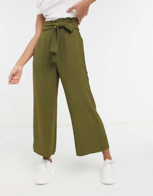 Vila - Pantalon large noué à la taille - Vert olive foncé