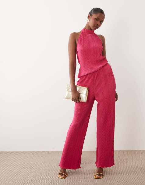 Vila - Pantalon large plissé d'ensemble - Rose vif - view 1