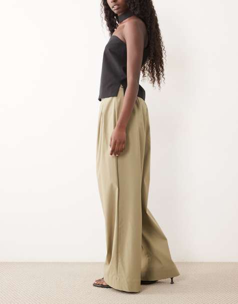 Vila pantalon tissé plissé oversize vert olive - view 1