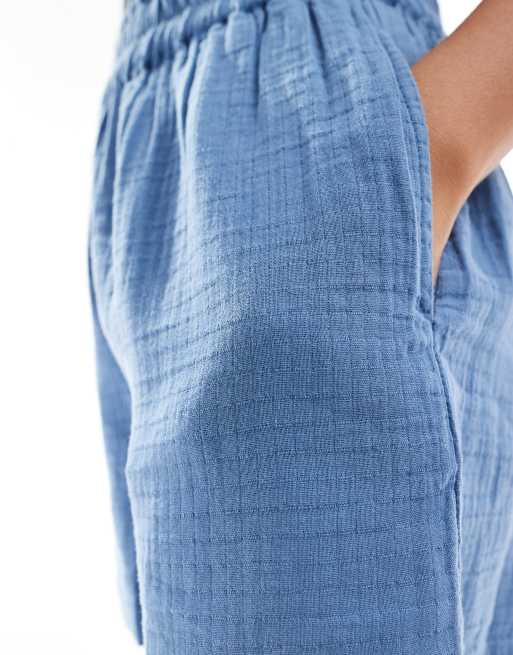 Vila - Pantaloncini effetto lino blu in coordinato, 2 di 5