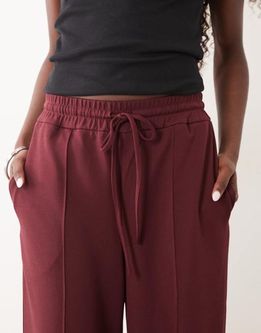 Vila - pantalones de pernera ancha con cordón ajustable en burdeos, 3 de 5